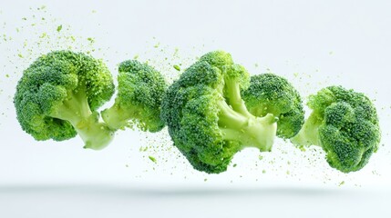 The vibrant floating broccoli depicting freshness and healthy eating options.