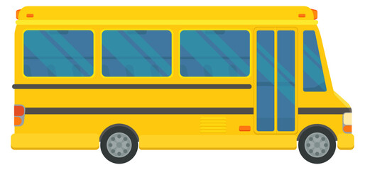 Side view of a yellow school bus in flat design style (cut out)