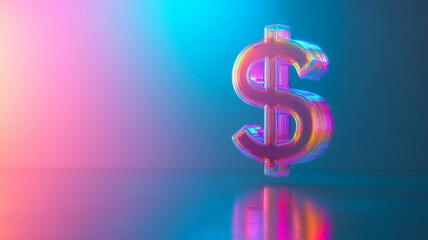 Neon glowing dollar sign with colorful light effects.