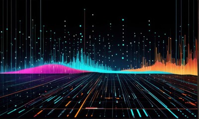 Abstract Digital Landscape with Vibrant Data Streams and Glowing Particles