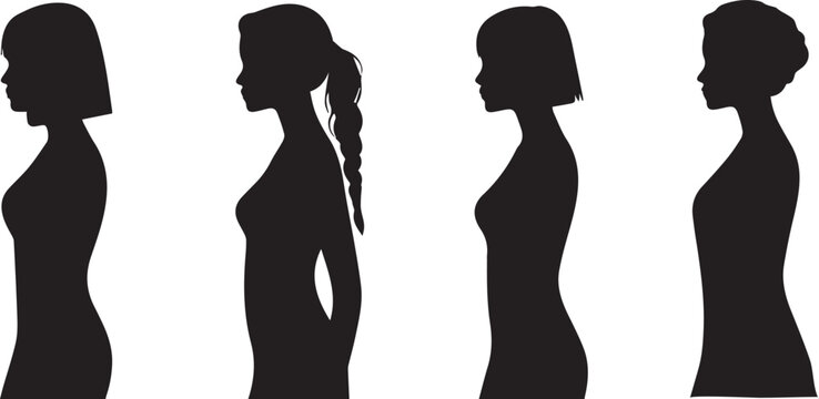 Four female silhouettes with different hairstyles