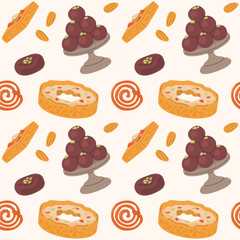 Seamless Pattern of Indian Sweets and Desserts