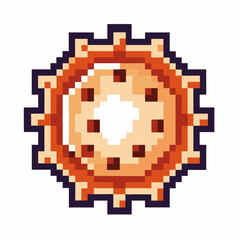 Obraz premium Pixel art gear icon isolated on white retro cogwheel symbol, vintage mechanical machinery, steampunk or engine part