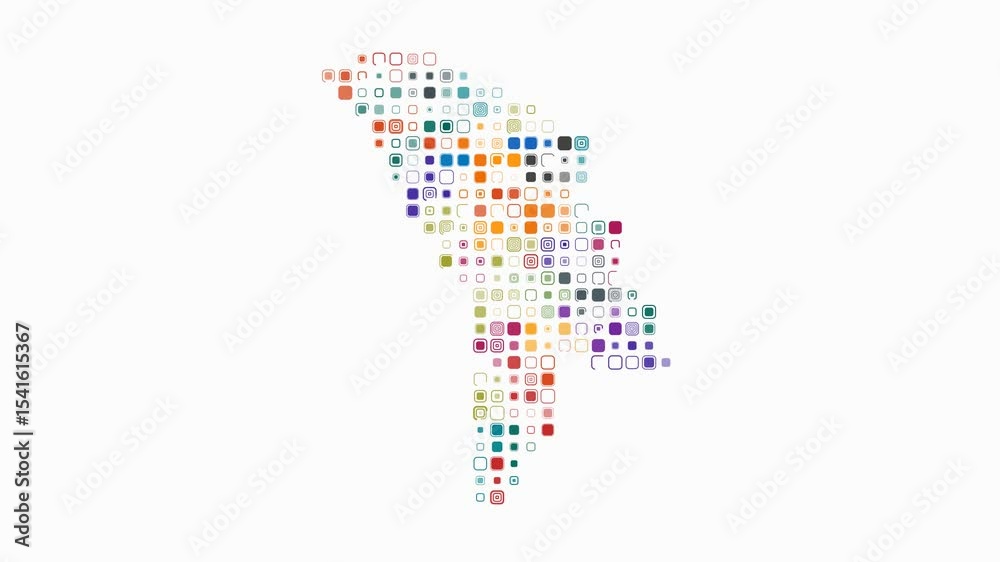 Poster moldova dotted animation. shape of the country build of pulsating colored dots. large size rounded s
