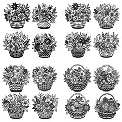 Flower basket silhouette vector illustration isolated on white background.