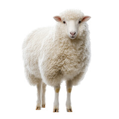 Fototapeta premium White sheep, fluffy woolly lamb, standing animal, farm creature, livestock