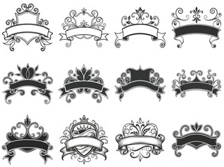 Set of ribbon silhouette vector illustration isolated on white background.