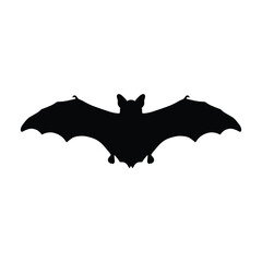 Flying Bat Silhouette Vector, Black Halloween Bat Icon.