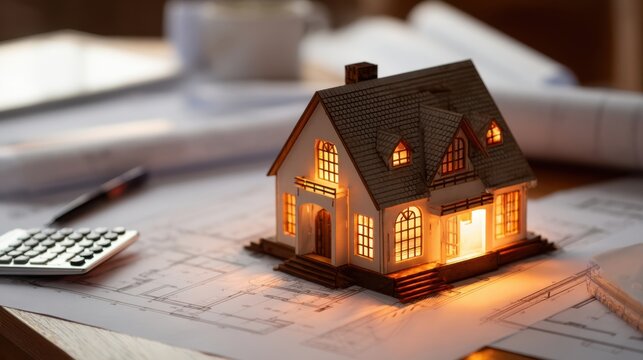 The illuminated model home showcasing architectural design and cozy ambiance.