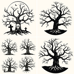 Halloween tree silhouette vector illustration isolated on white background.