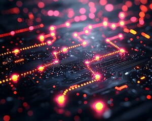 Fototapeta premium Pulsing industrial circuit board with neon lights