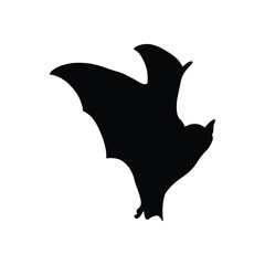 Single Bat Silhouette Vector, Spooky Flying Animal.