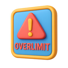 3D warning icon with "Overlimit" text and exclamation triangle, representing credit or balance overlimit alert in financial dashboard UI