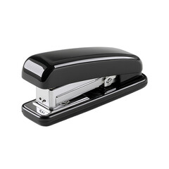 Black stapler on a black background.