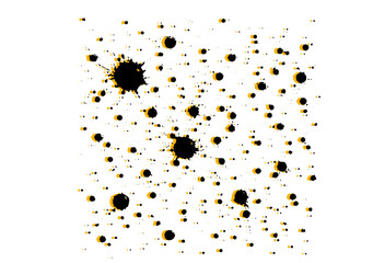Abstract pattern of black ink splatters against a white background, varying in size, resembling a starry night sky.