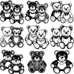 Teddy bears silhouette vector illustration isolated on white background.
