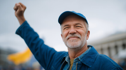 Veteran Celebrates Triumph with Joyful Fist at Parade Finale