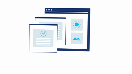 Illustration of documents with a checkmark and a browser window with a loading icon and image