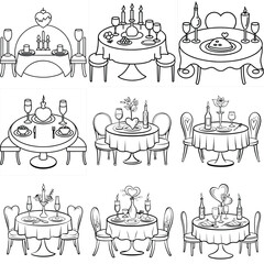 Romantic dinner vector settings vector illustration isolated on white background.