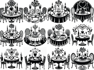 Romantic dinner vector settings vector illustration isolated on white background.