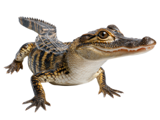 Baby Alligator in Action: A captivating photo presents a baby alligator in a studio-shot pose, showcasing its distinct features and textures, revealing the essence of wild life.