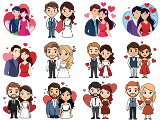 Romantic couples vector illustration isolated on white background.