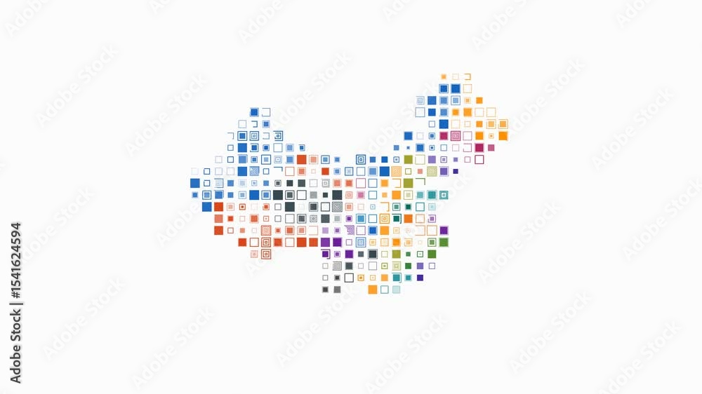 Poster china dotted animation. shape of the country build of pulsating colored dots. large size square bloc