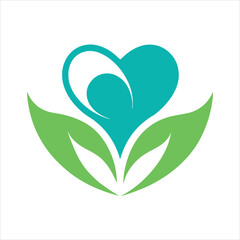 Wellness Heart And Leaf Design Logo Concept