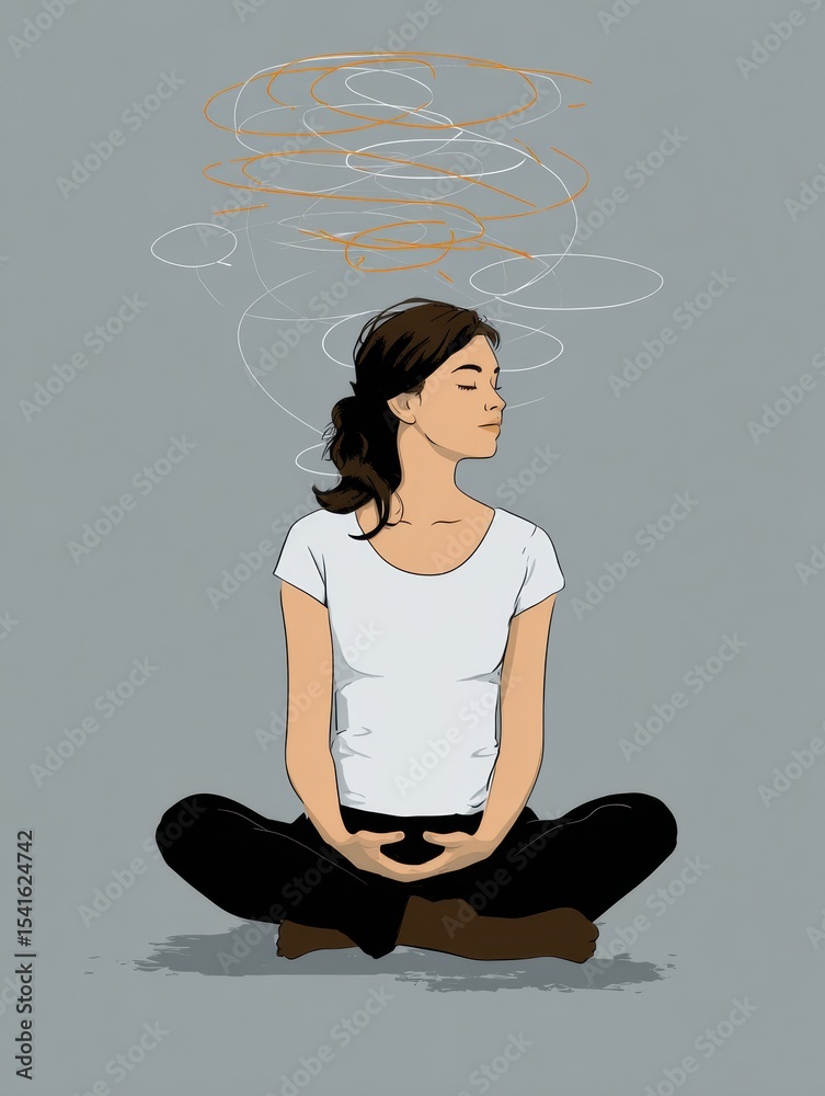 Poster Techniques for Grounding Anxiety Relief Featuring a Meditative Pose and Calming Visuals