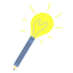 Flat design of pencil with a light bulb, symbolizes creativity, innovation, brilliant ideas and imagination. Perfect for educational, artistic and brainstorming concepts.