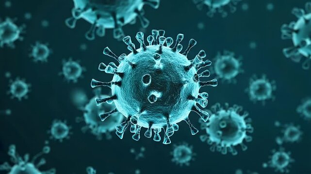 Microscopic view of viruses with a deep blue hue, evoking a sense of both danger and intrigue