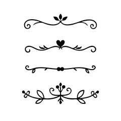 text dividers doodle set. Wedding decorative elements. Divider ornament, borders, floral, vintage line separators. Hand drawn vector illustration isolated on white background. Set page dividers.
