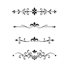 text dividers doodle set. Wedding decorative elements. Divider ornament, borders, floral, vintage line separators. Hand drawn vector illustration isolated on white background. Set page dividers.
