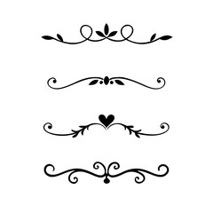 text dividers doodle set. Wedding decorative elements. Divider ornament, borders, floral, vintage line separators. Hand drawn vector illustration isolated on white background. Set page dividers.
