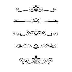 text dividers doodle set. Wedding decorative elements. Divider ornament, borders, floral, vintage line separators. Hand drawn vector illustration isolated on white background. Set page dividers.
