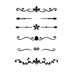 Fototapeta premium text dividers doodle set. Wedding decorative elements. Divider ornament, borders, floral, vintage line separators. Hand drawn vector illustration isolated on white background. Set page dividers. 
