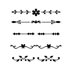 Fototapeta premium text dividers doodle set. Wedding decorative elements. Divider ornament, borders, floral, vintage line separators. Hand drawn vector illustration isolated on white background. Set page dividers. 