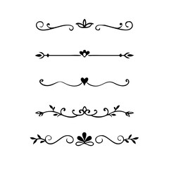 text dividers doodle set. Wedding decorative elements. Divider ornament, borders, floral, vintage line separators. Hand drawn vector illustration isolated on white background. Set page dividers.

