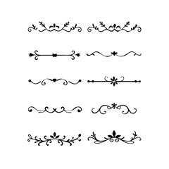 Obraz premium text dividers doodle set. Wedding decorative elements. Divider ornament, borders, floral, vintage line separators. Hand drawn vector illustration isolated on white background. Set page dividers. 