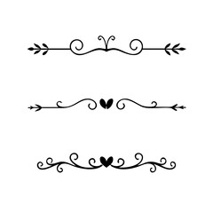 text dividers doodle set. Wedding decorative elements. Divider ornament, borders, floral, vintage line separators. Hand drawn vector illustration isolated on white background. Set page dividers.
