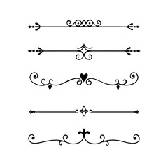 text dividers doodle set. Wedding decorative elements. Divider ornament, borders, floral, vintage line separators. Hand drawn vector illustration isolated on white background. Set page dividers.

