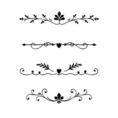 text dividers doodle set. Wedding decorative elements. Divider ornament, borders, floral, vintage line separators. Hand drawn vector illustration isolated on white background. Set page dividers.
