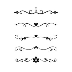 text dividers doodle set. Wedding decorative elements. Divider ornament, borders, floral, vintage line separators. Hand drawn vector illustration isolated on white background. Set page dividers.
