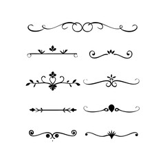 text dividers doodle set. Wedding decorative elements. Divider ornament, borders, floral, vintage line separators. Hand drawn vector illustration isolated on white background. Set page dividers.
