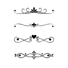 text dividers doodle set. Wedding decorative elements. Divider ornament, borders, floral, vintage line separators. Hand drawn vector illustration isolated on white background. Set page dividers.
