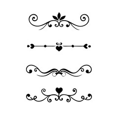 text dividers doodle set. Wedding decorative elements. Divider ornament, borders, floral, vintage line separators. Hand drawn vector illustration isolated on white background. Set page dividers.
