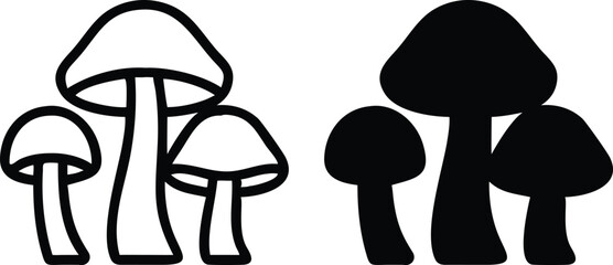 Minimalist Mushroom Icon – Line Art Vector Illustration of Three Stylized Fungi