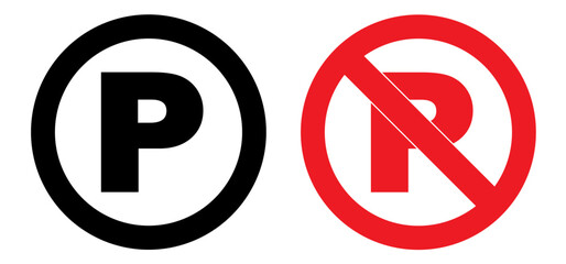 Parking and No parking icon sign in white background . No parking Vector icon set. Parking prohibition. Prohibition road signs set. Vector illustrator, symbol.