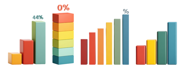 Colorful Percentage Bar Graphs isolated on transparent background