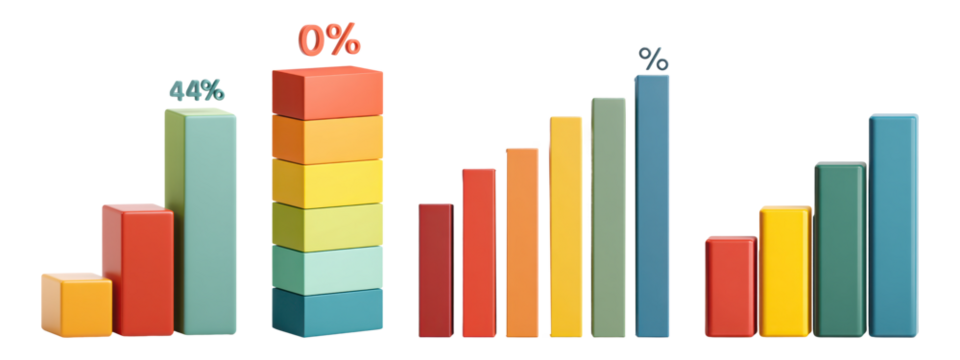 Colorful Percentage Bar Graphs isolated on transparent background